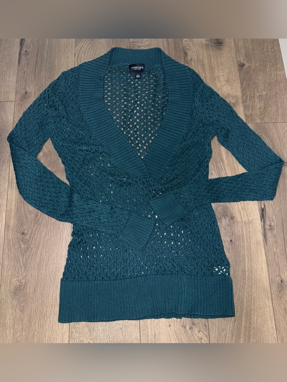 Sonoma Teal Open-Weave V-Neck Sweater